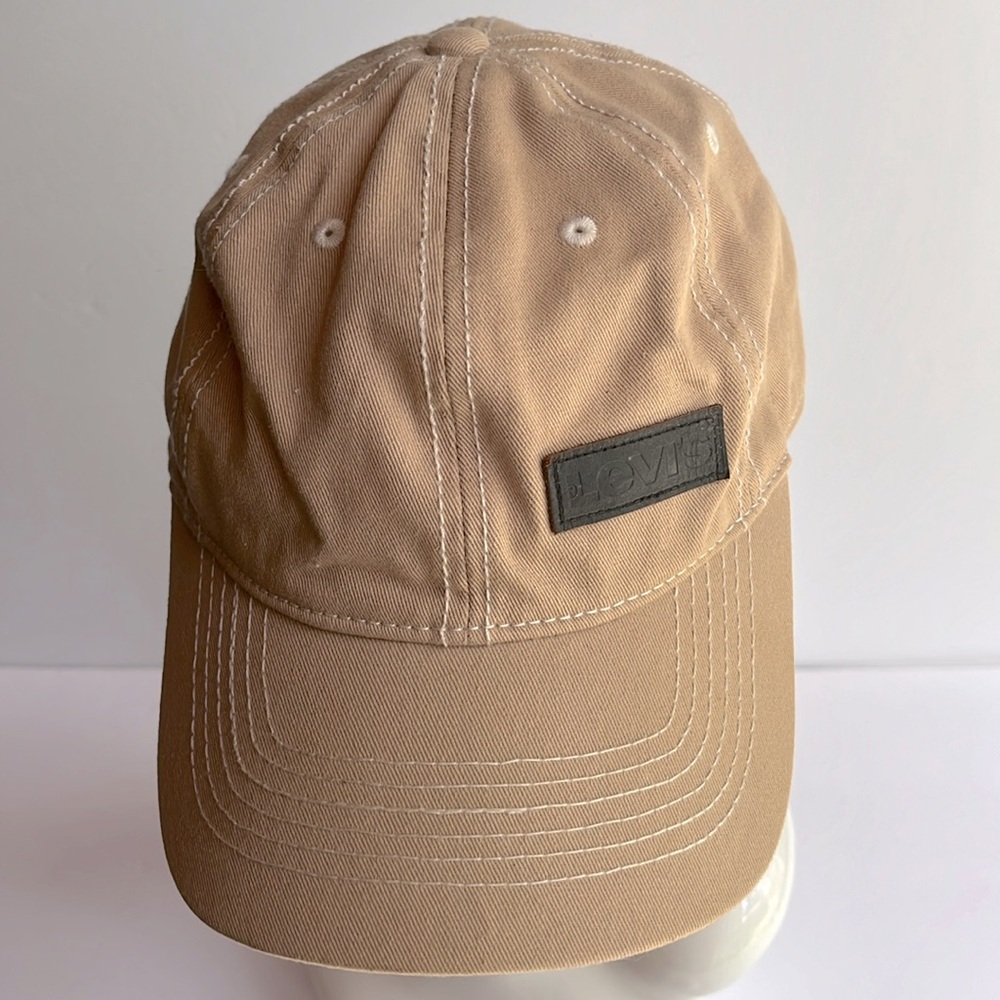 Levi’s Ball Cap Leather Patch Khaki Baseball Cap … - image 1
